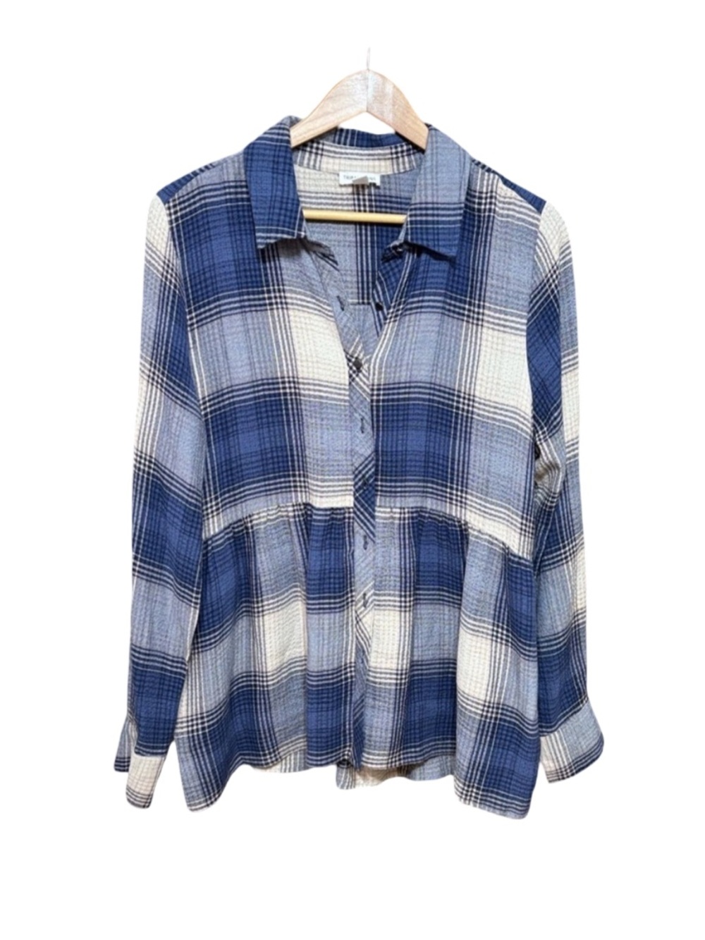 Tribal Blue Button Down Tunic with Notched Collar